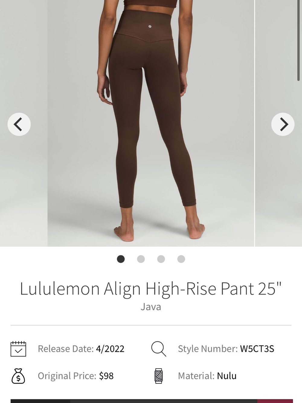 Lulu Align 25” Leggings - Java Brown - Size 12